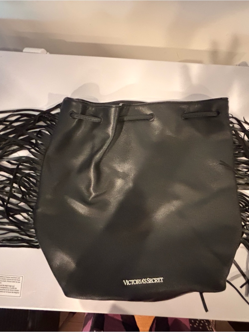 Vintage Victoria's Secret Black Faux-Leather Fringe Backpack New